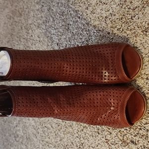 Cognac Leather Open Toe Ankle Boot